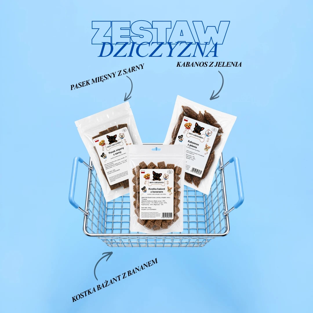 DON GREGORIO Zestaw Przysmaków z Dziczyzny dla Psa 3x100g – Sarna, Jeleń, Bażant