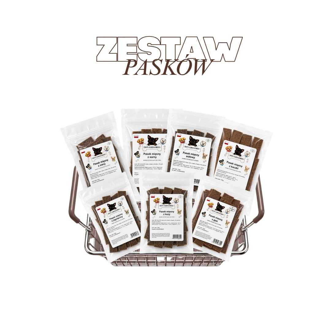Zestaw Pasków Mięsnych Premium DON GREGORIO - 7 Różnych Smaków dla Psa, 7x100g